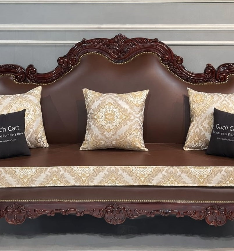 Luxury Classic Wooden Sofa Set (3+1+1) with Premium Upholstery | Royal Living Room Furniture