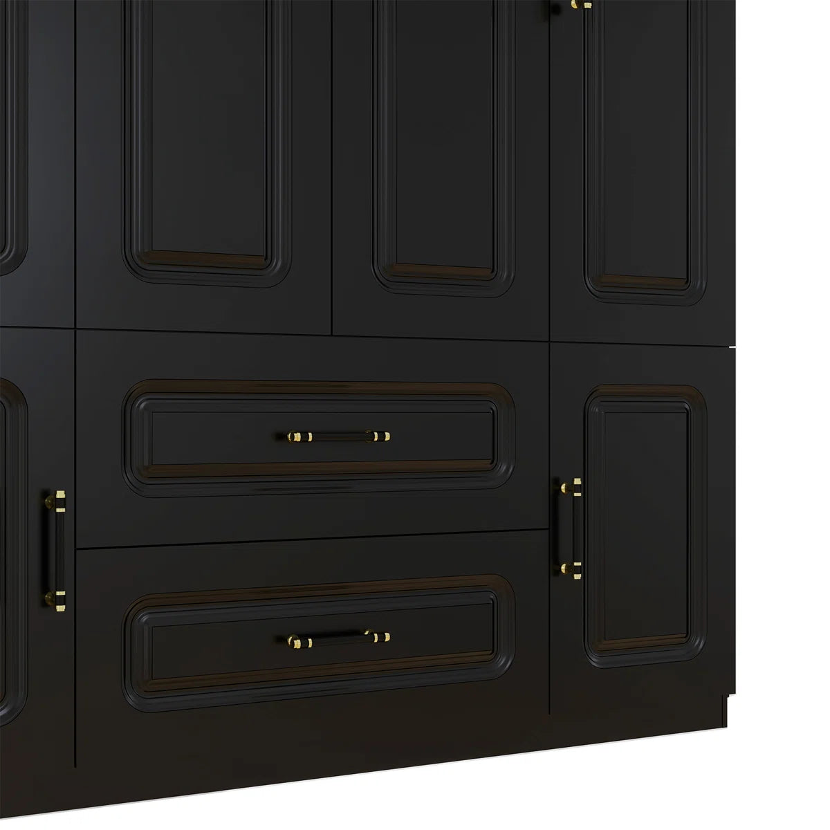 2-Piece Solid Manufactured Wood Armoire Wardrobe with Shelves, Freestanding Wardrobe Armoire with Mirror Door, Black