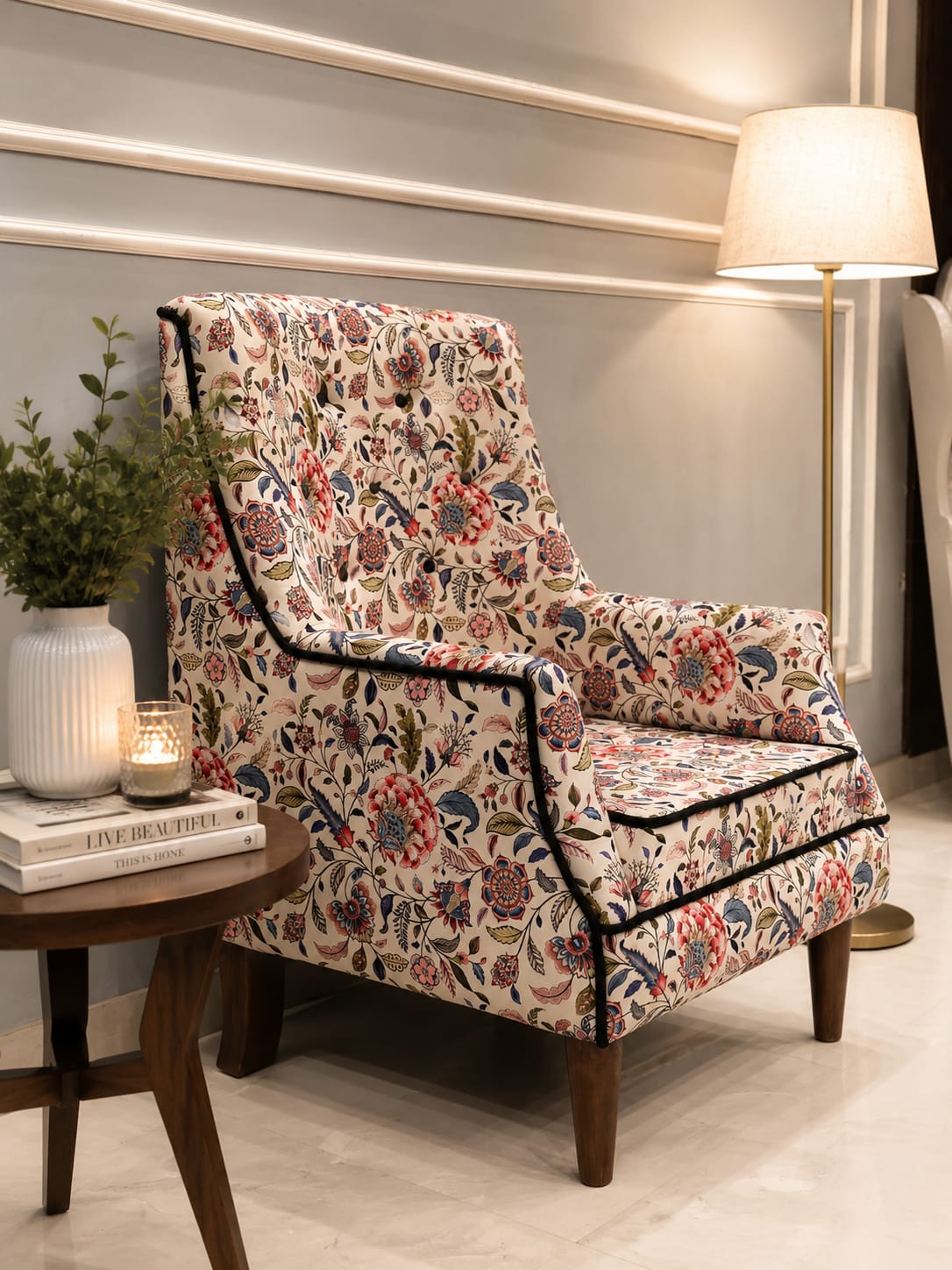  Floral Accent Armchair | Premium Upholstered Single Seater Sofa Chair for Living Room, Bedroom & Lounge