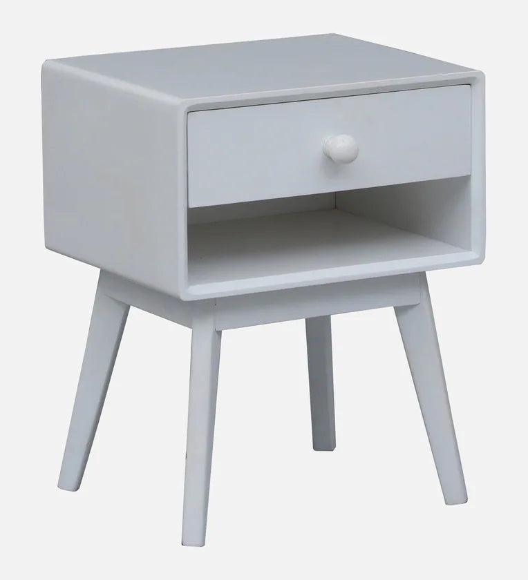 Solid Wood Bedside Table in White Finish - Ouch Cart 