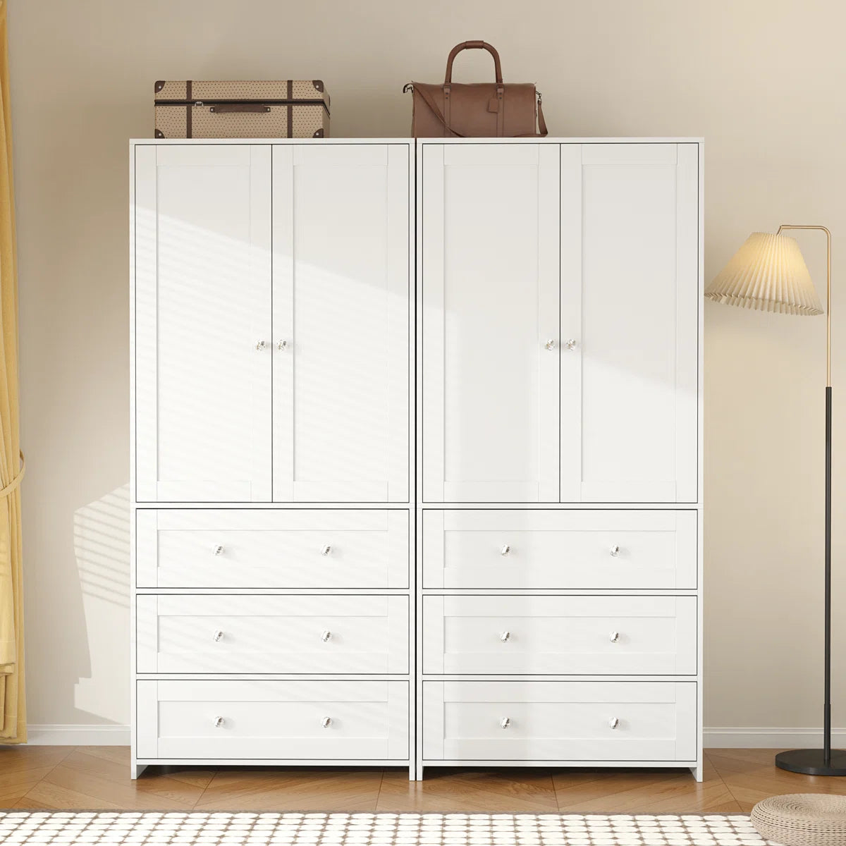 4-Door Sandrea With Mirror, Wardrobe Closet With 6 Drawers