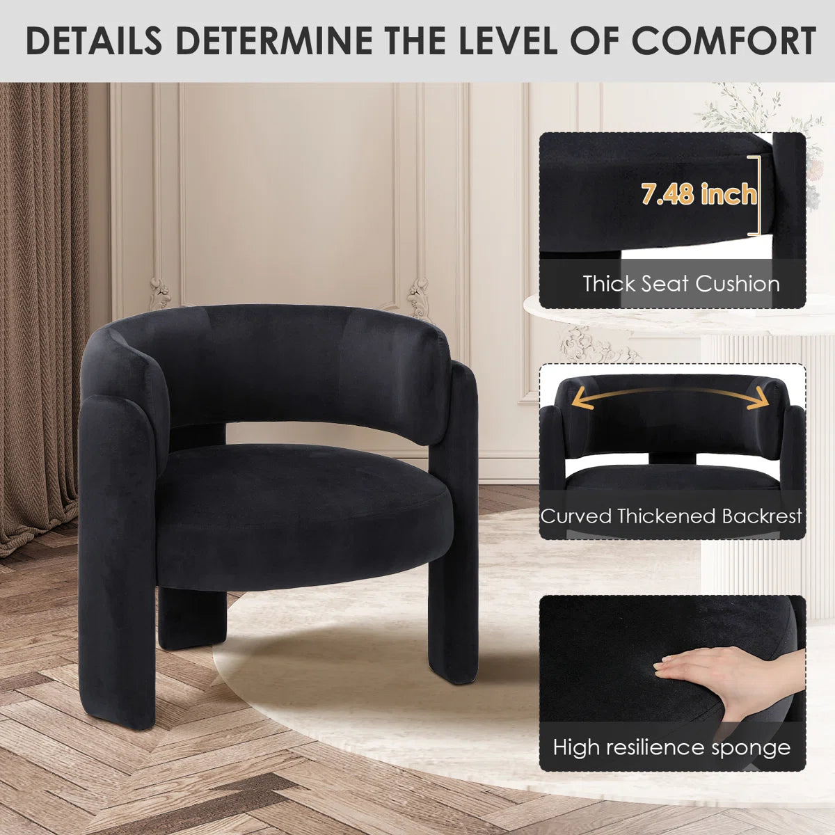 Upholstered Modern 3-Legs Barrel Accent Chair