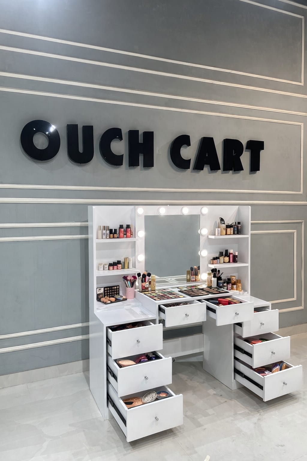 Luxury White Makeup Vanity Table with LED Mirror & Storage Drawers | Professional Dressing Unit