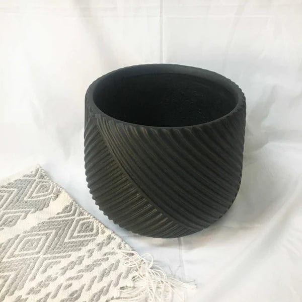 Large Matt Black Rib Design Planter For Indoor Or Outdoor