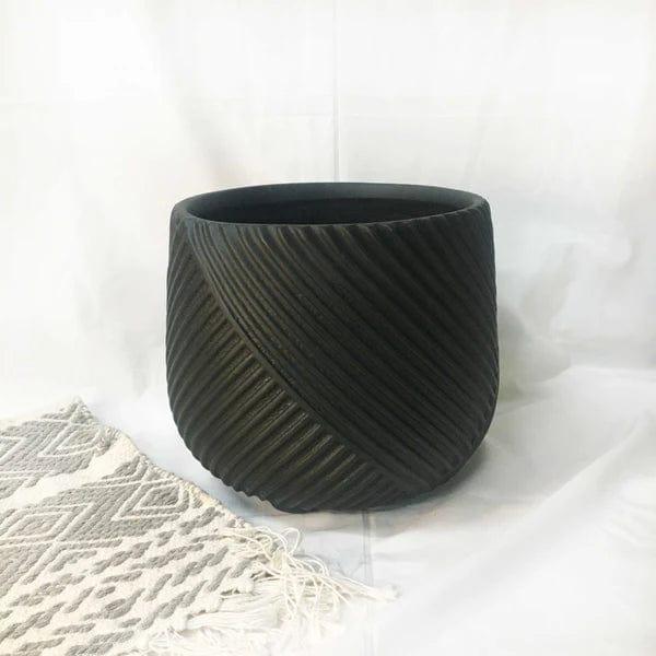 Large Matt Black Rib Design Planter For Indoor Or Outdoor