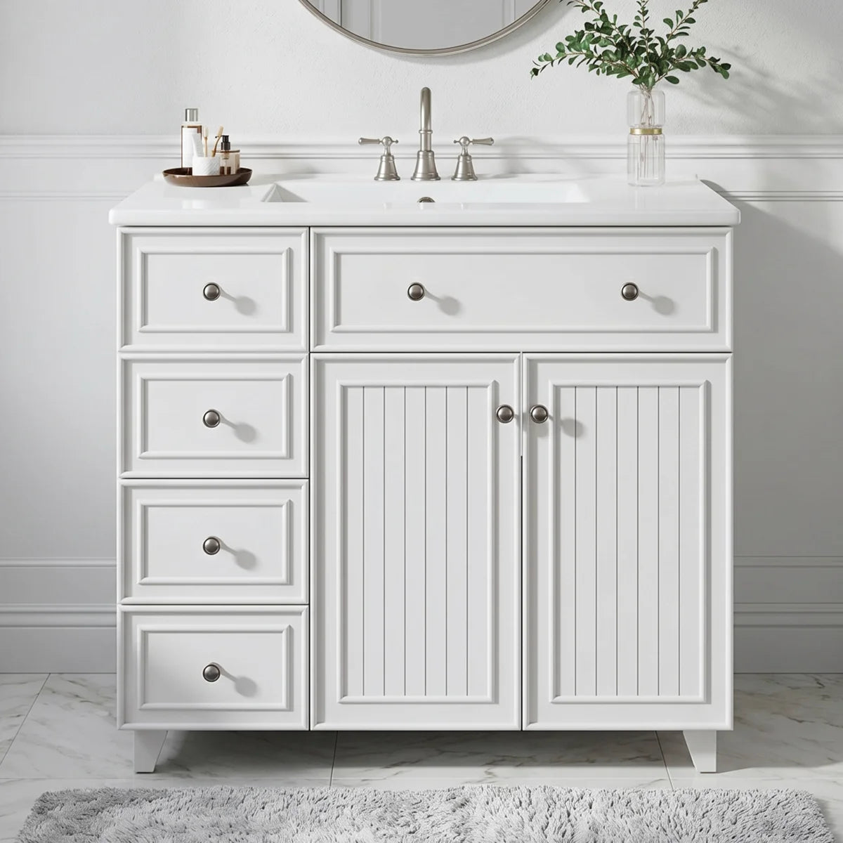 36 Inch White Bathroom Vanity with Ceramic Basin | Fox Marvel