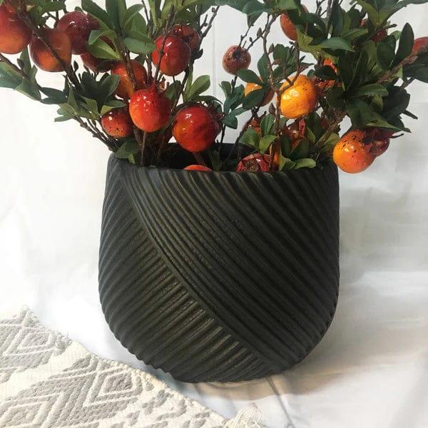 Large Matt Black Rib Design Planter For Indoor Or Outdoor