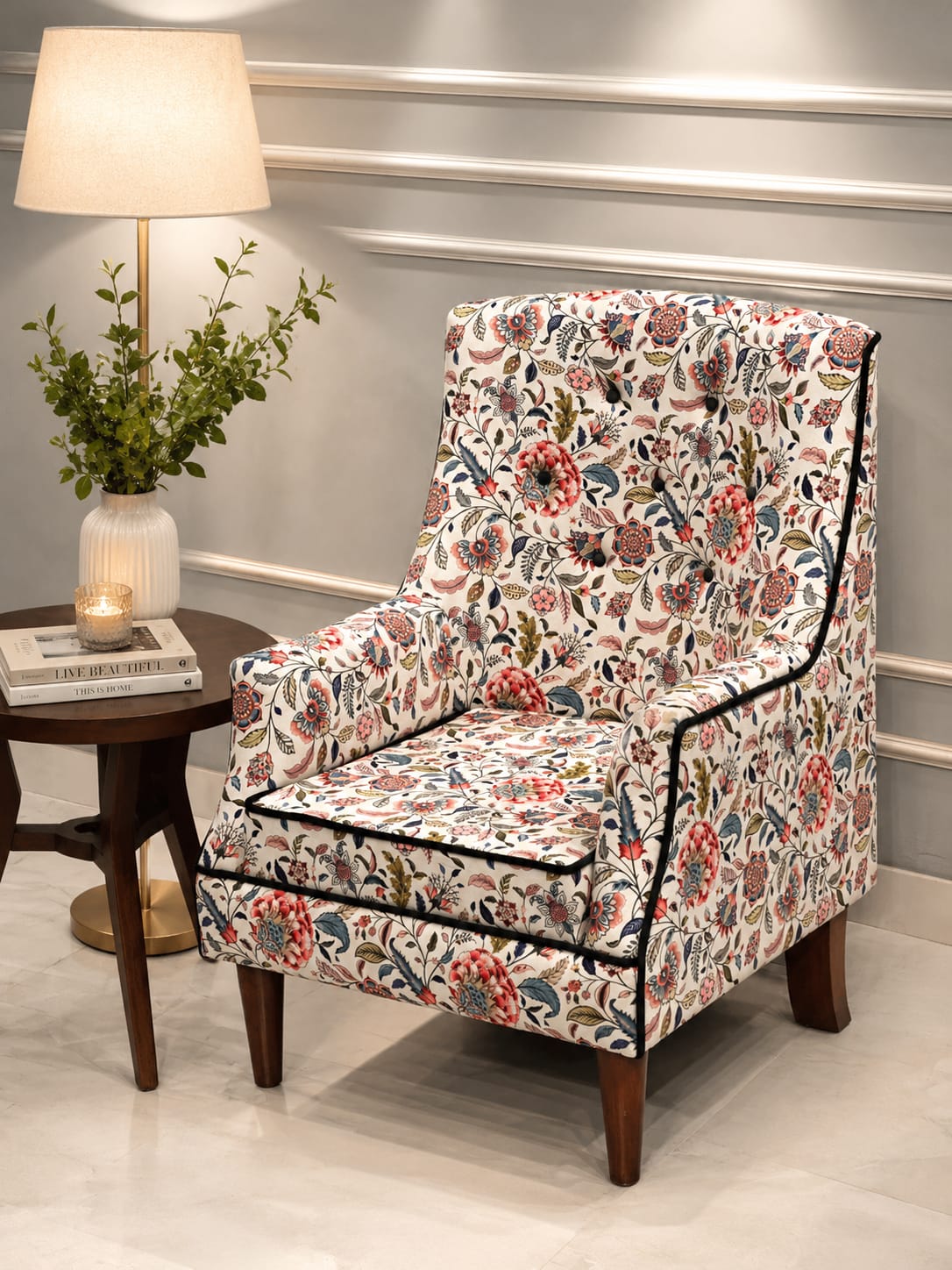  Floral Accent Armchair | Premium Upholstered Single Seater Sofa Chair for Living Room, Bedroom & Lounge