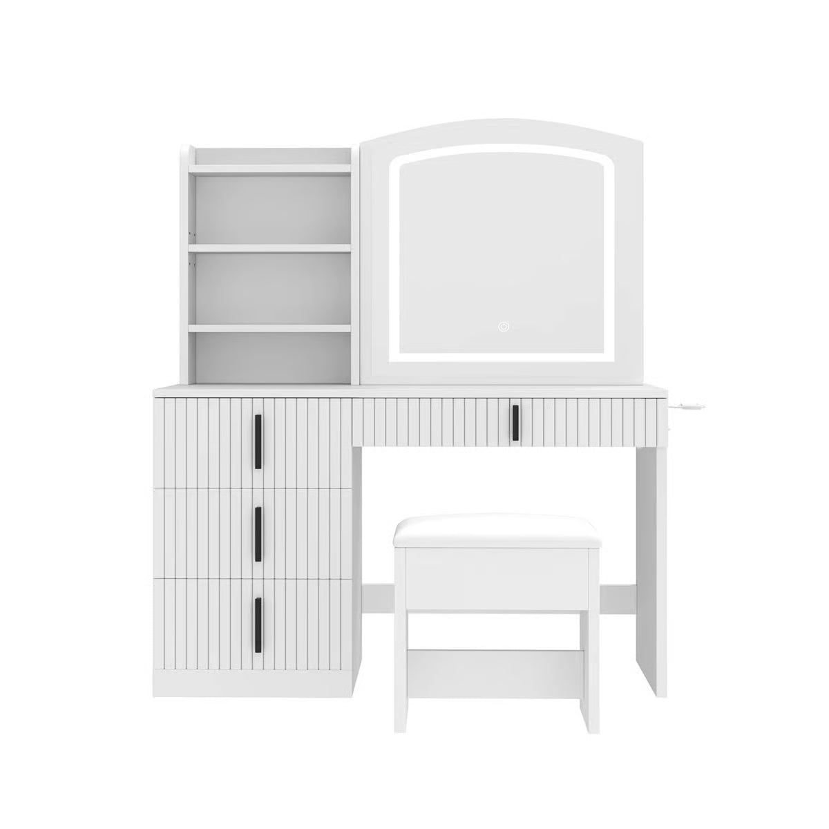 39.5" Fluted Makeup Vanity Desk With Mirror & Storage Cushion Stool Set