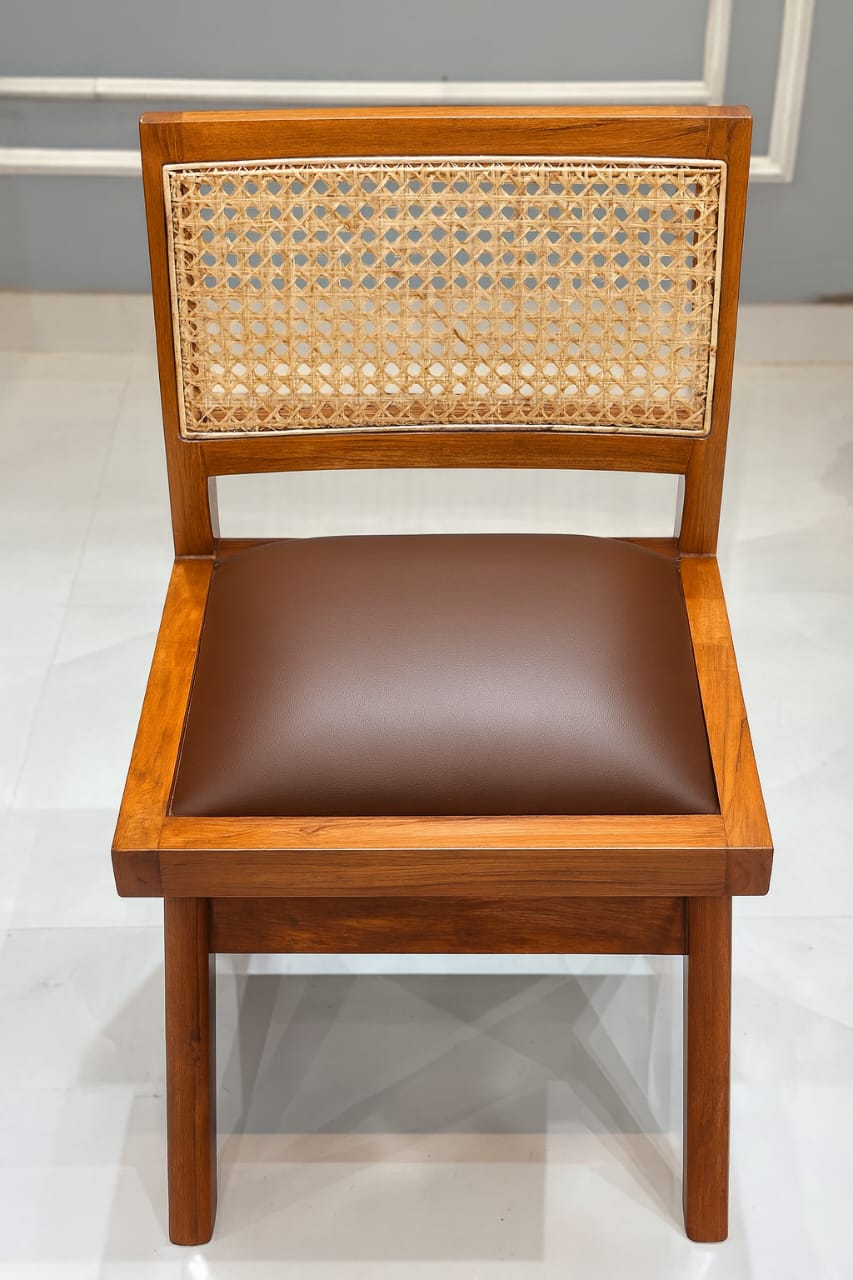 Solid Wood Study Desk with Storage Drawers & Cane Chair | Compact Home Office Workstation