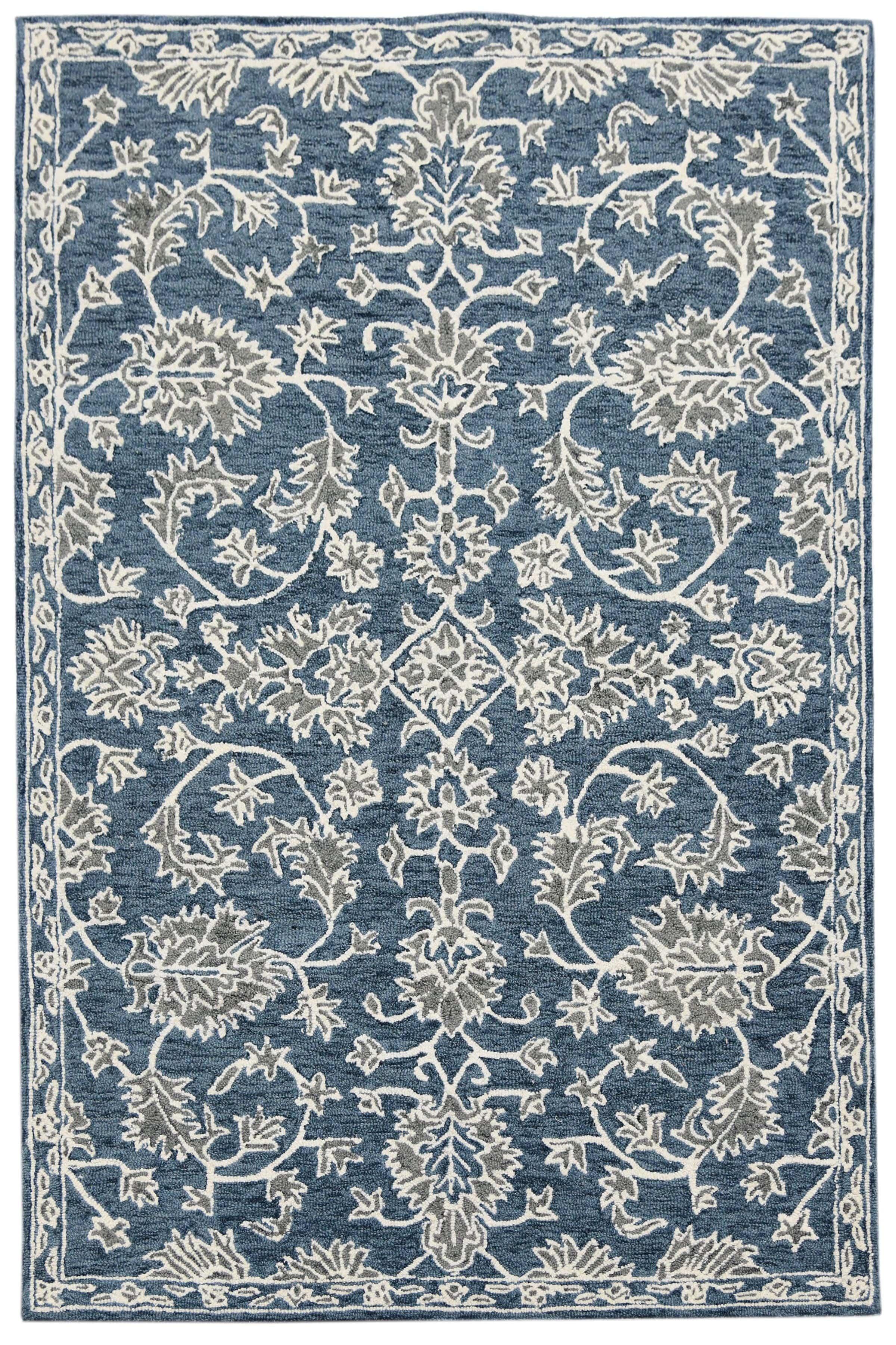 Navy Wool Romania 4x6 Feet Hand-Tufted Carpet - Rug - Ouch Cart 