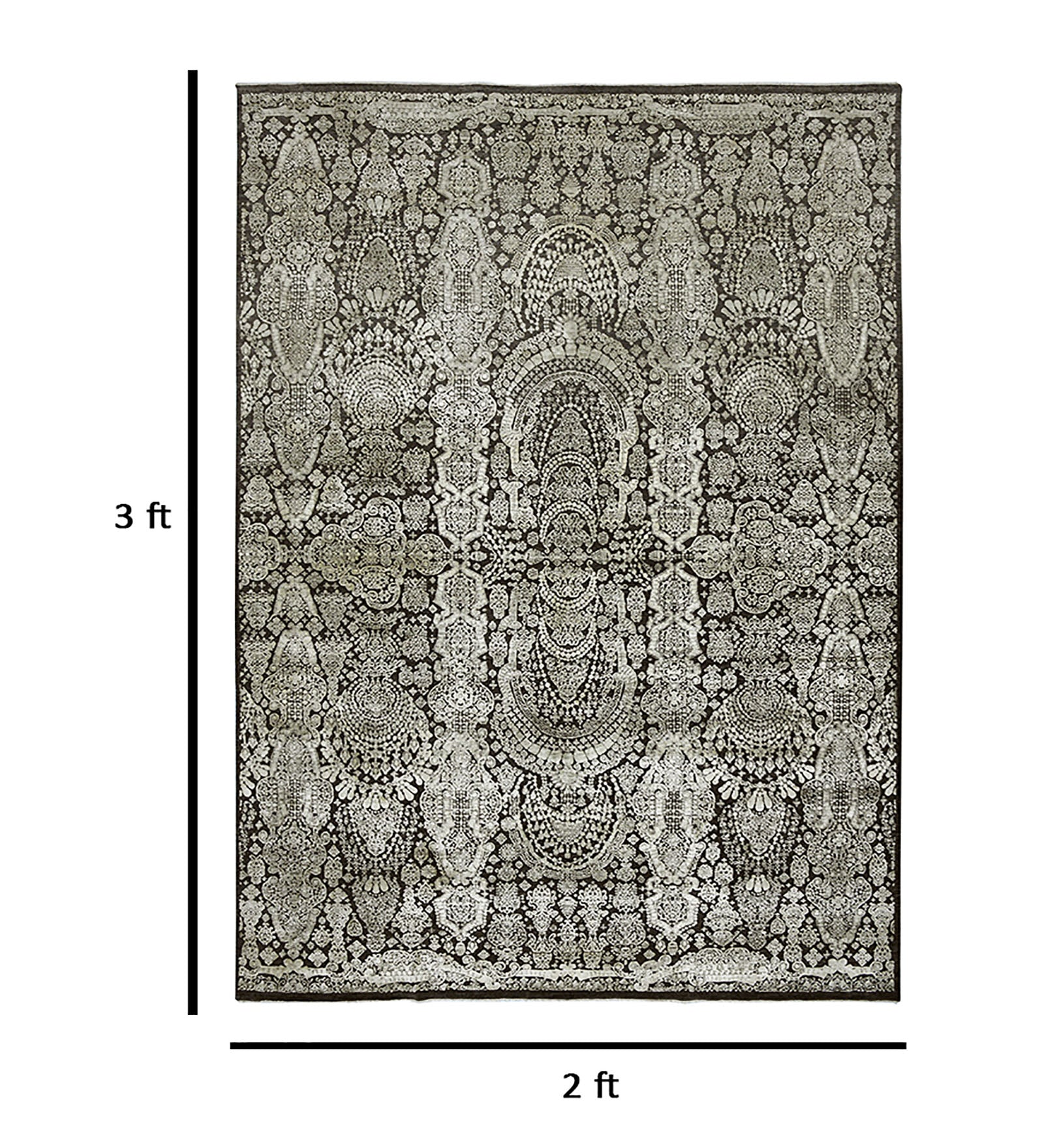 Euphoria Transitional Pattern Hand Knotted  Rectangle Anti-Skid Designer Carpet, Prayer Rug For Office Cabins, Small Living Spaces - 2'X3'