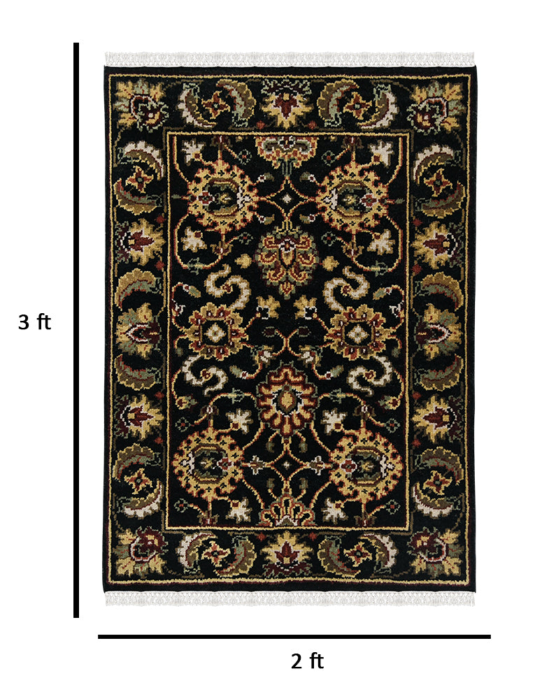 Luxor Classic Pattern Hand Knotted  Rectangle Anti-Skid Designer Carpet, Prayer Rug For Office Cabins, Small Living Spaces - 2'X3'
