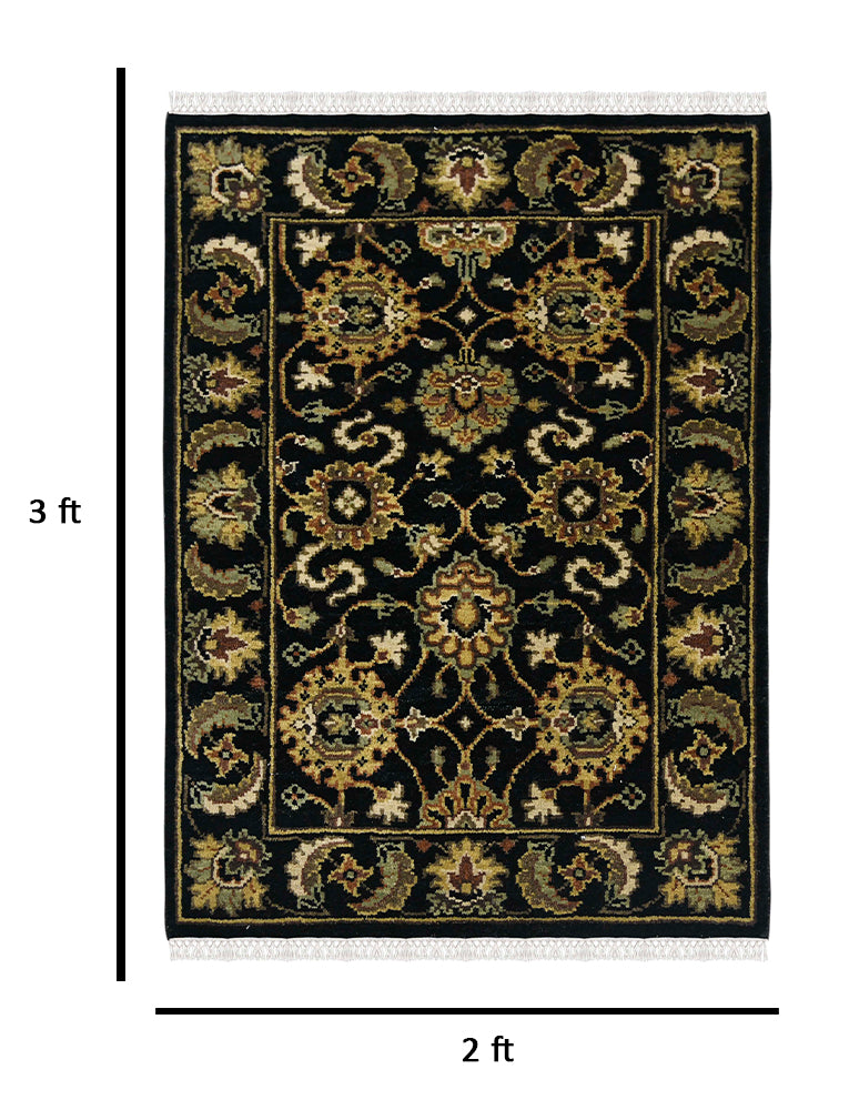 Luxor Classic Pattern Hand Knotted  Rectangle Anti-Skid Designer Carpet, Prayer Rug For Office Cabins, Small Living Spaces - 2'X3'