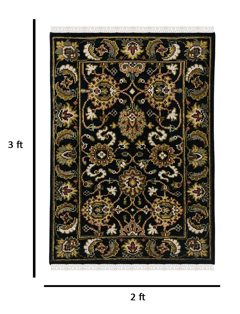 Luxor Classic Pattern Hand Knotted  Rectangle Anti-Skid Designer Carpet, Prayer Rug For Office Cabins, Small Living Spaces - 2'X3'