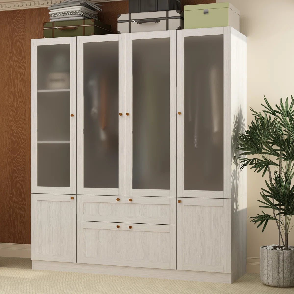 Sebi 6-Door 2-Drawer Armoire With Hanging Area & Storage Compartments