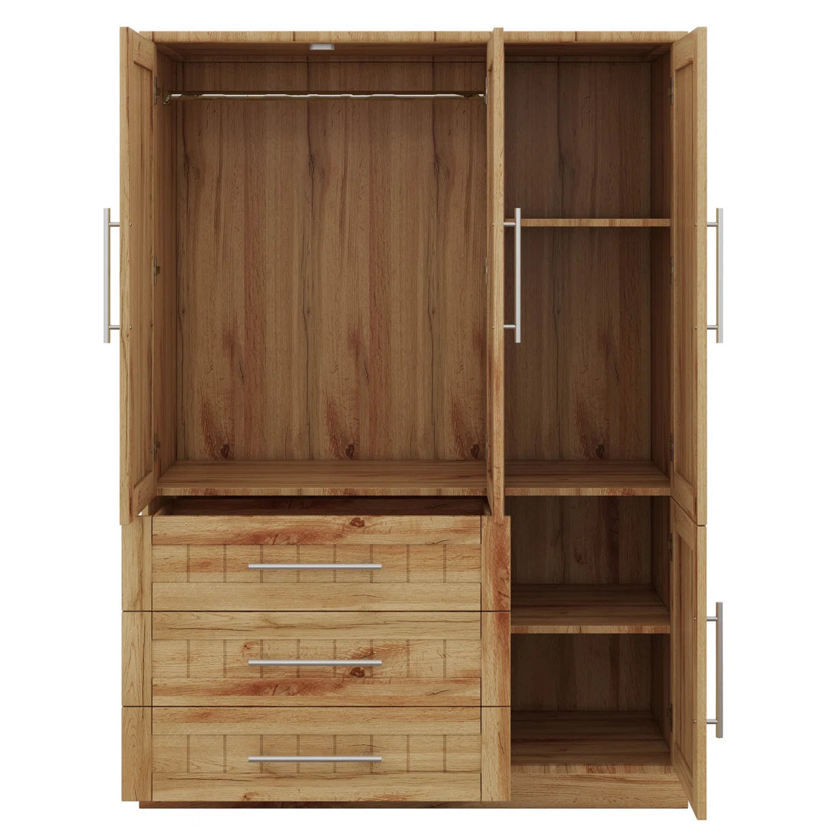 4 Door Wardrobe Armoire Closet With 3 Drawers And Hanging Rail