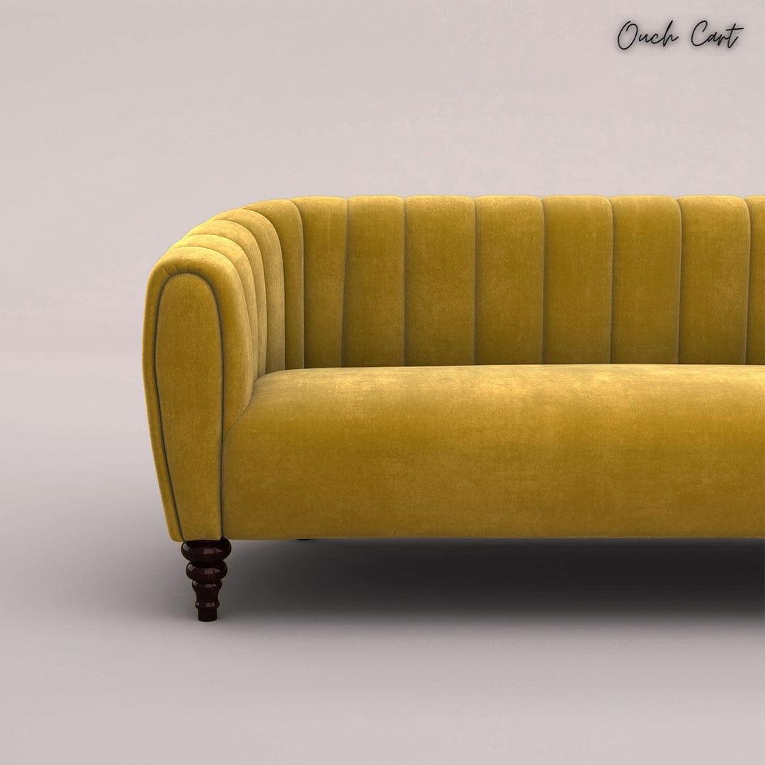 AMAYA THREE SEATER FABRIC SOFA (VELVET, MUSTARD YELLOW) - Ouch Cart 