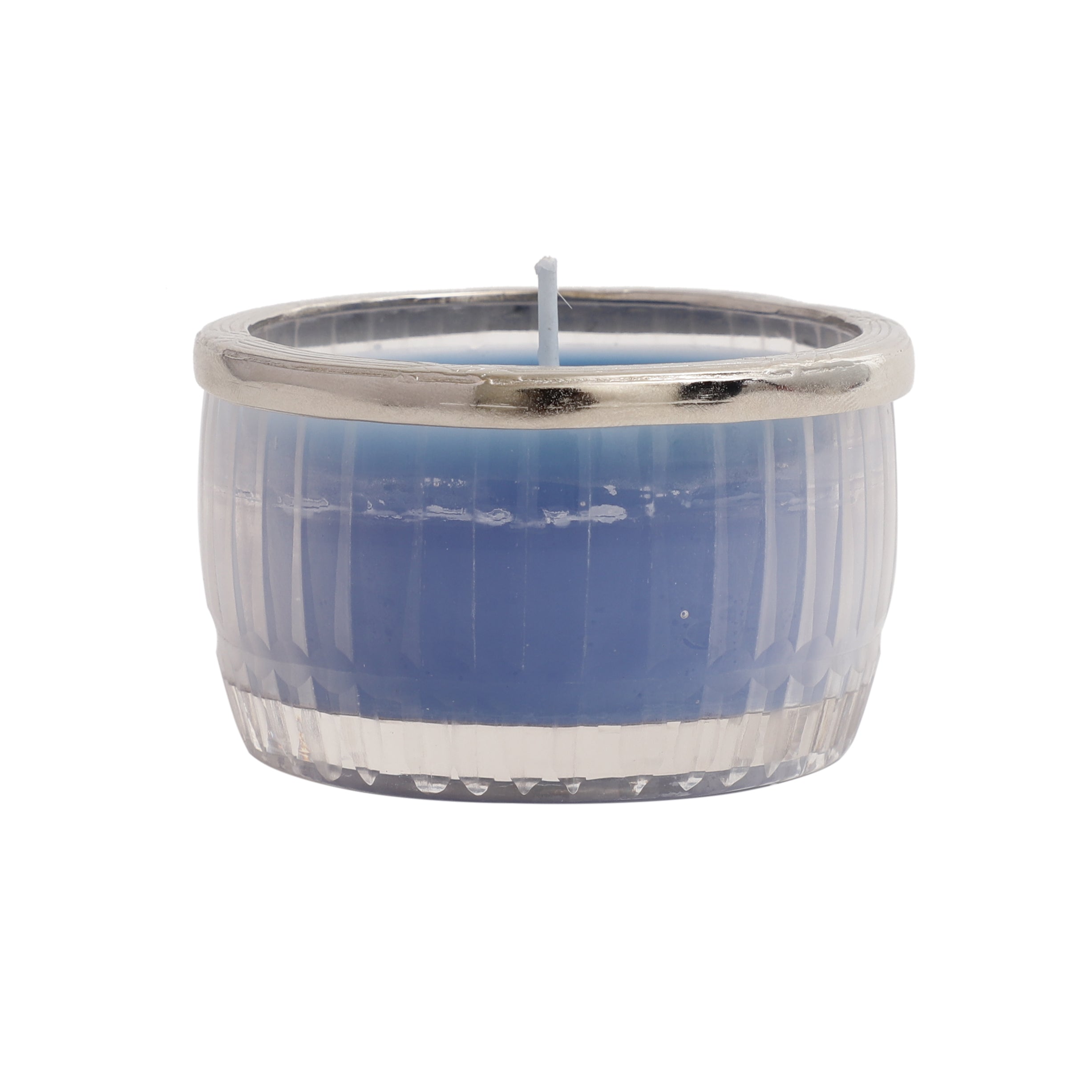 ocean breeze blue Scented candle glass jar with Silver ring