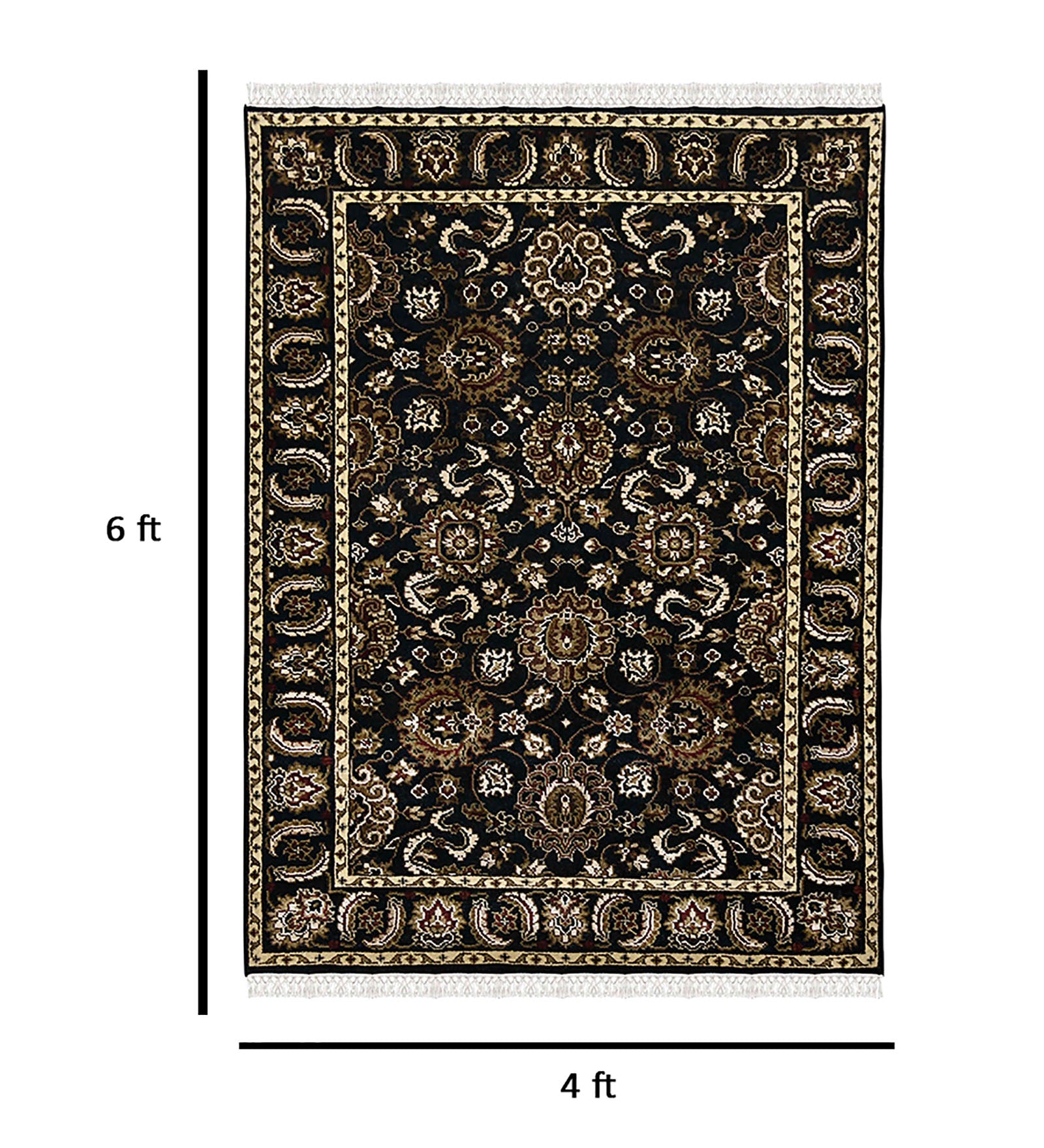 Luxor Classic Pattern Hand Knotted  Rectangle Anti-Skid Designer Carpet, Prayer Rug For Office Cabins, Small Living Spaces - 4'X6'