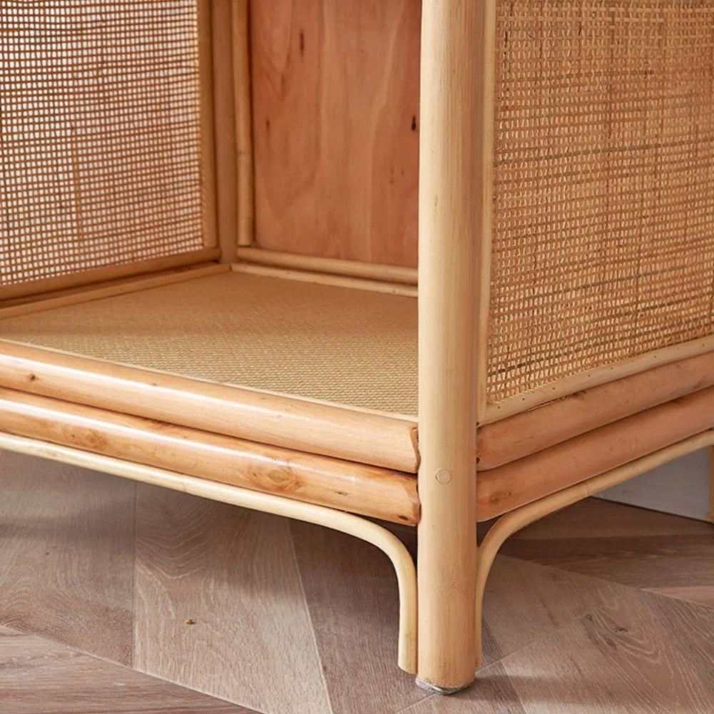 Simple Solid Wood Rattan Wardrobe