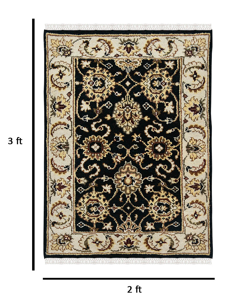 Luxor Classic Pattern Hand Knotted  Rectangle Anti-Skid Designer Carpet, Prayer Rug For Office Cabins, Small Living Spaces - 2'X3'