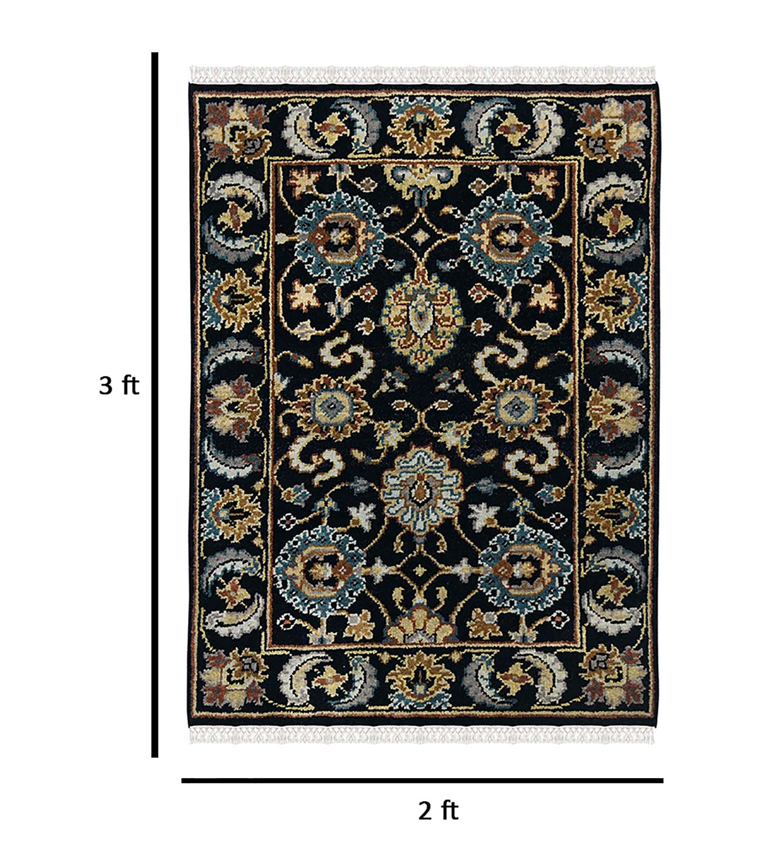 Luxor Classic Pattern Hand Knotted  Rectangle Anti-Skid Designer Carpet, Prayer Rug For Office Cabins, Small Living Spaces - 2'X3'