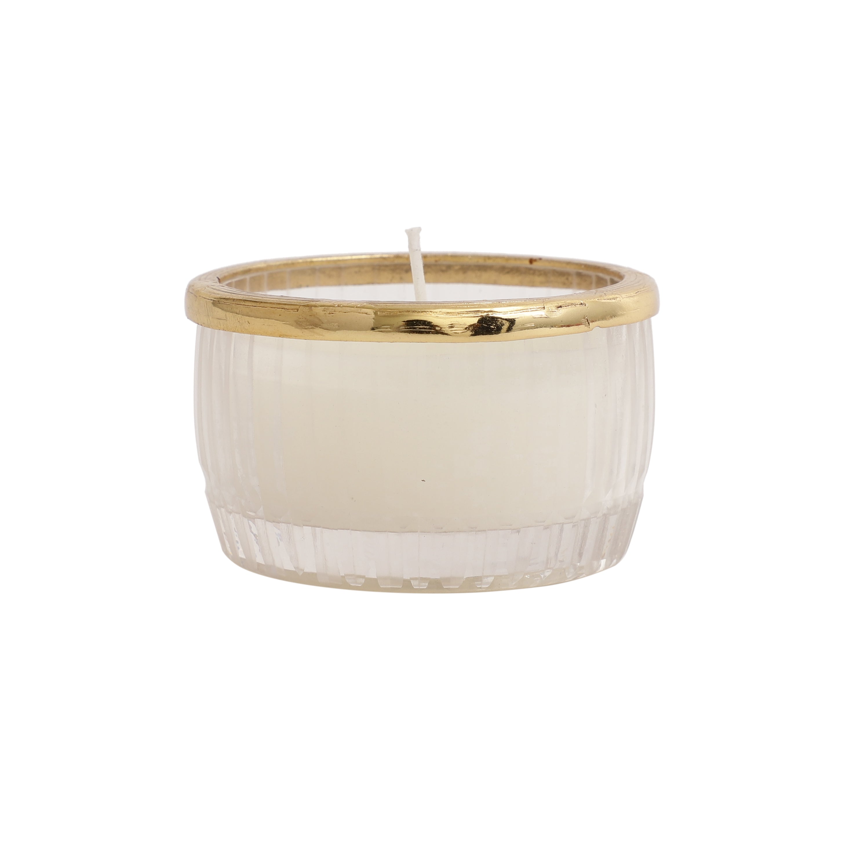 snowy whisper white scented candle glass jar with Golden Ring