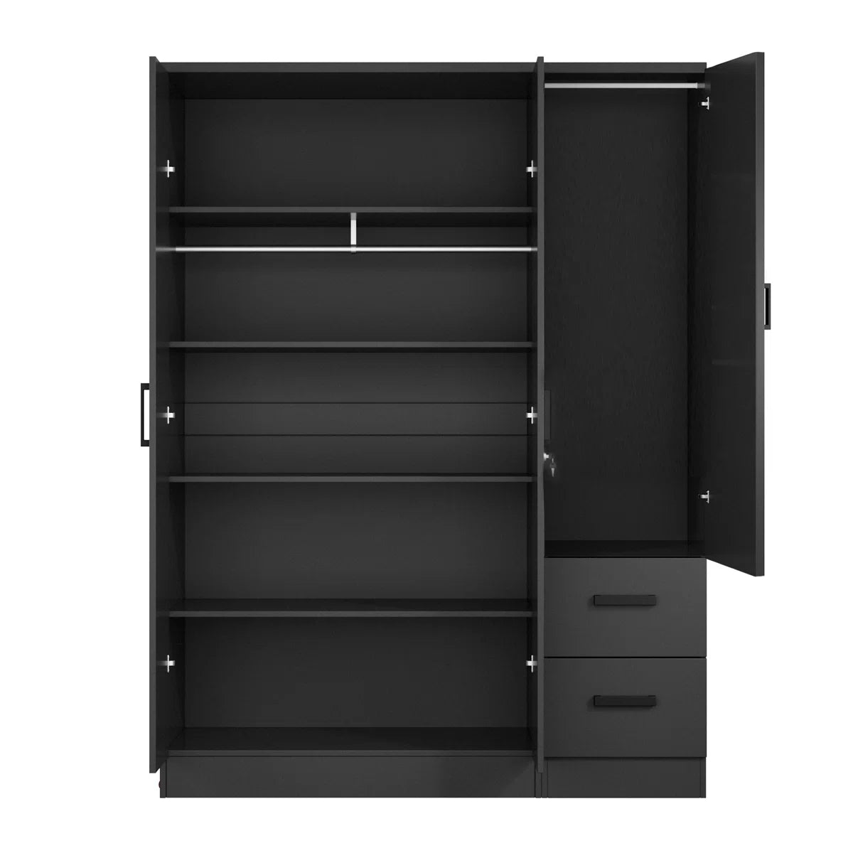 Wooden 2 Drawers 3 Doors Wardrobe Armoire With Mirror