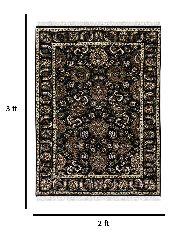 Luxor Classic Pattern Hand Knotted  Rectangle Anti-Skid Designer Carpet, Prayer Rug For Office Cabins, Small Living Spaces - 2'X3'