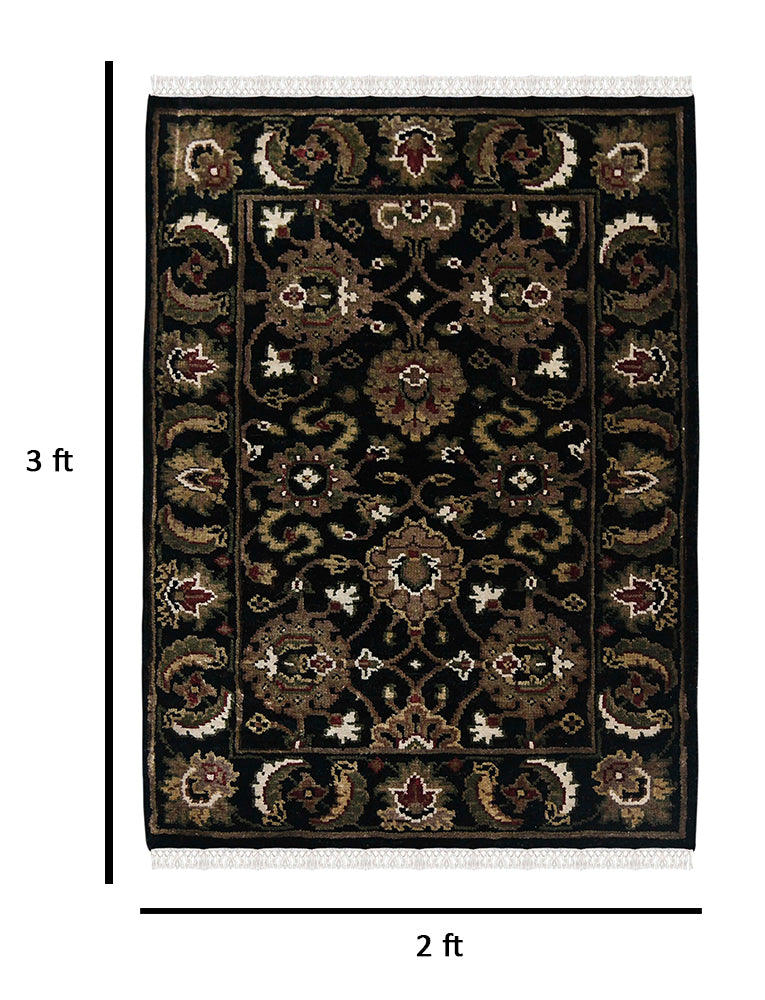 Luxor Classic Pattern Hand Knotted  Rectangle Anti-Skid Designer Carpet, Prayer Rug For Office Cabins, Small Living Spaces - 2'X3'