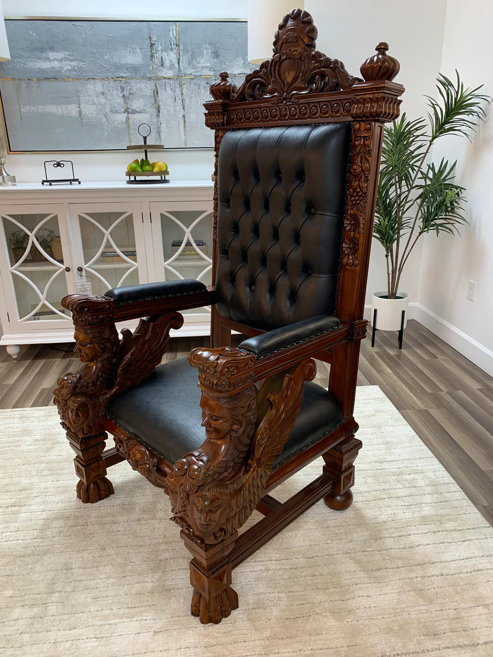 Kristofer 39" Mahogany & Tufted Top Grain Leather Throne Chair