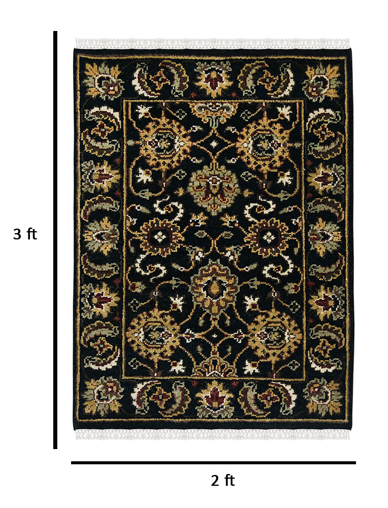 Luxor Classic Pattern Hand Knotted  Rectangle Anti-Skid Designer Carpet, Prayer Rug For Office Cabins, Small Living Spaces - 2'X3'