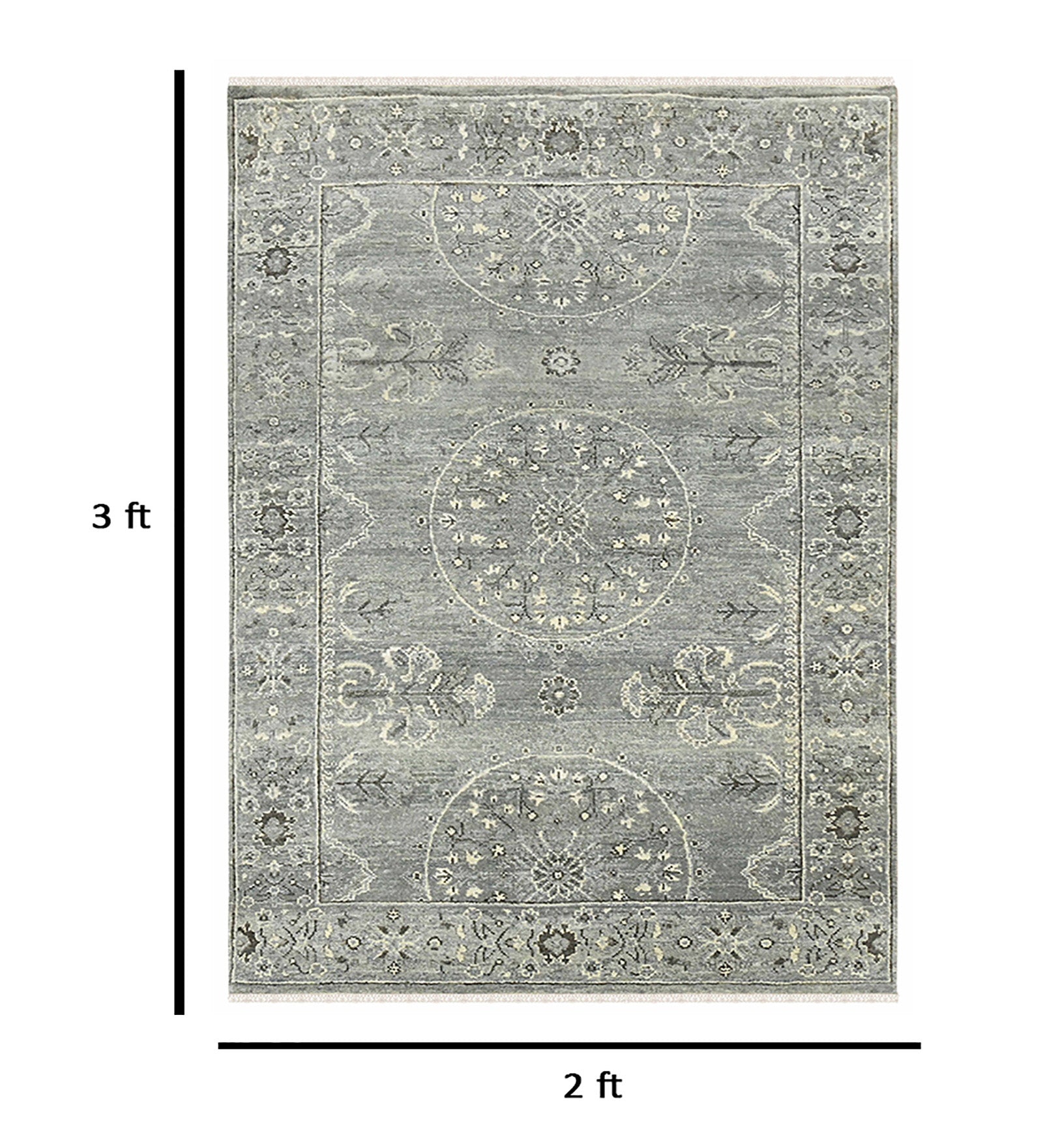 Nuit Arabe Traditional Pattern Hand Knotted  Rectangle Anti-Skid Designer Carpet, Prayer Rug For Office Cabins, Small Living Spaces - 2'X3'