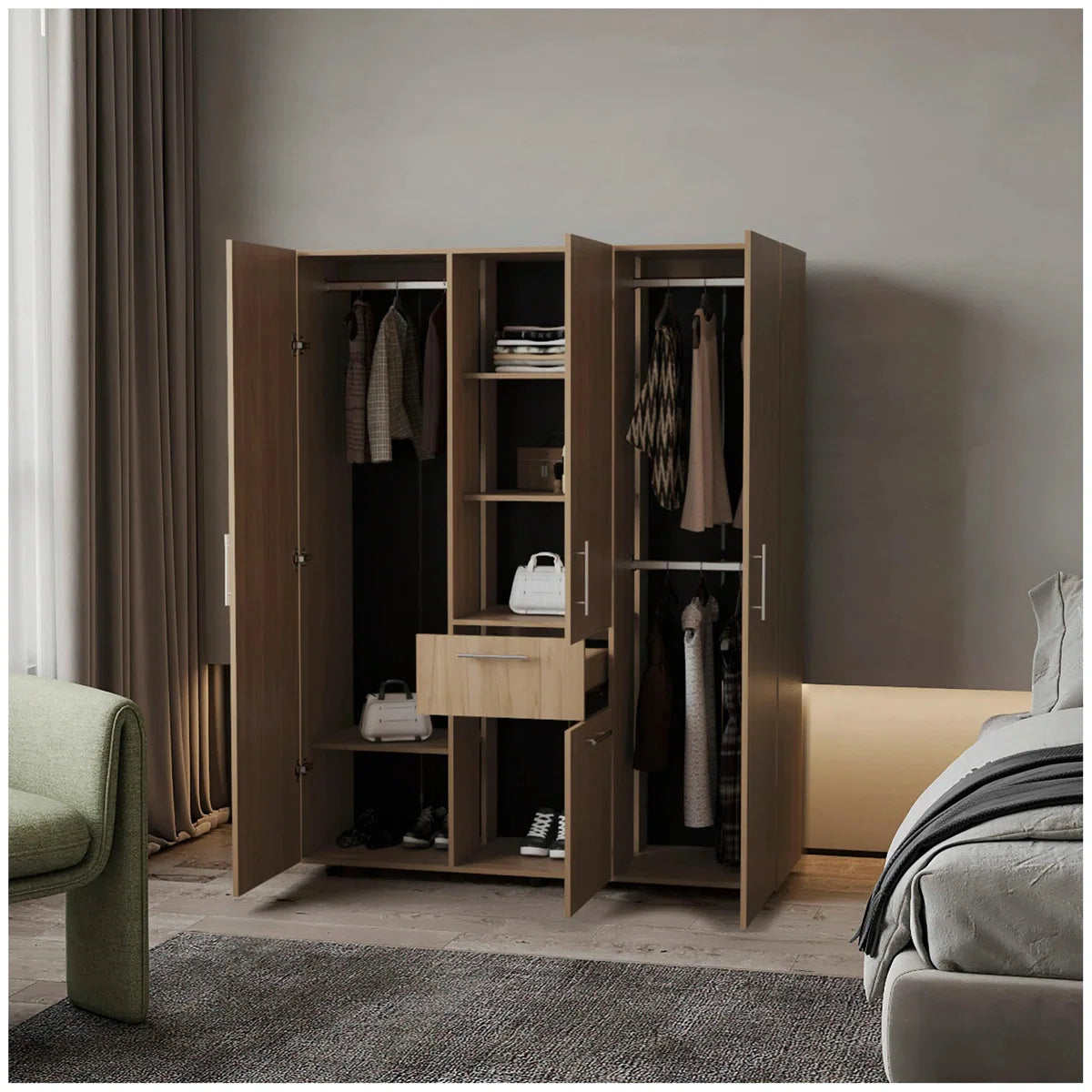Natural Oak Armoire Multi-Storage With One Drawer