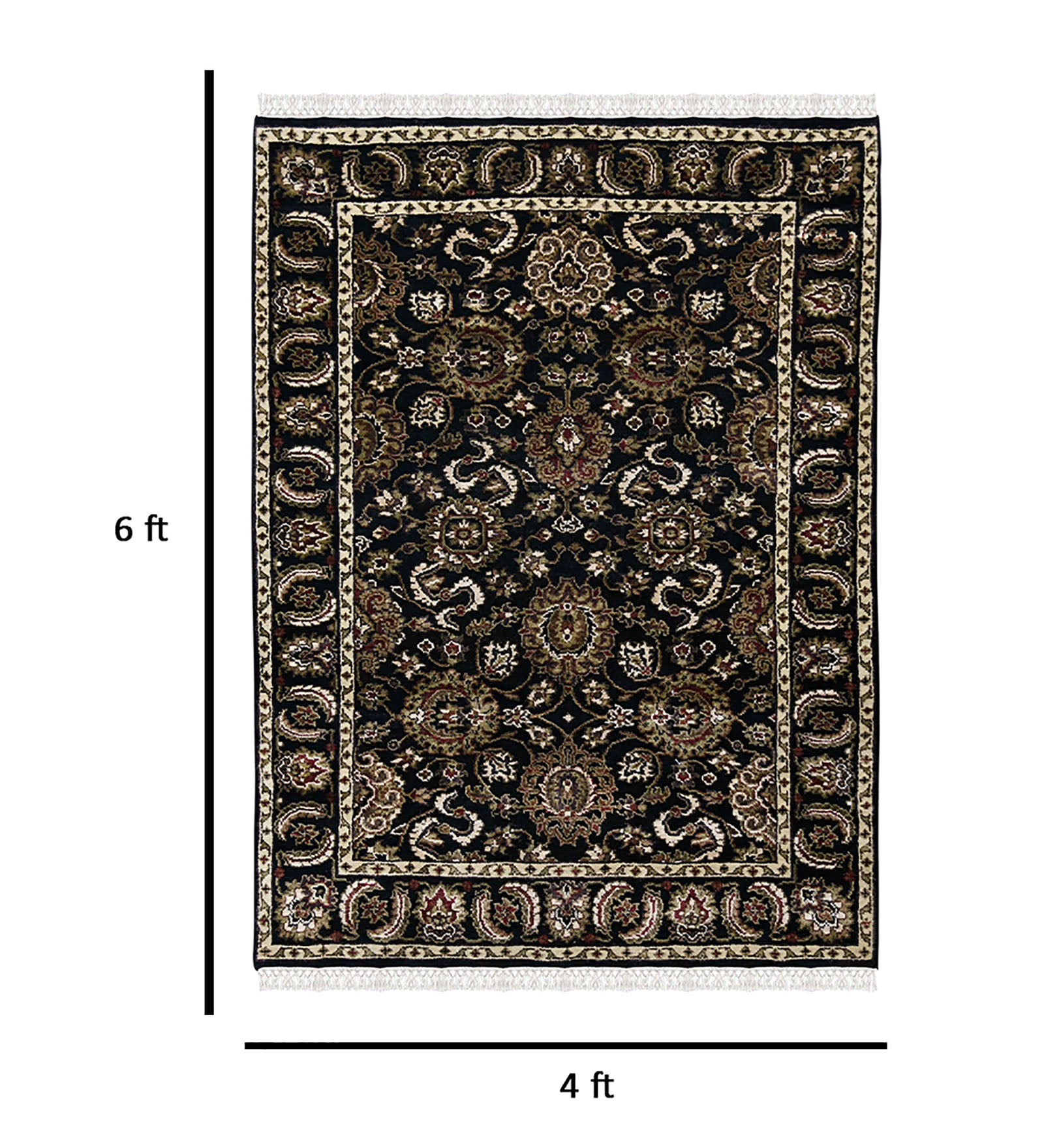 Luxor Classic Pattern Hand Knotted  Rectangle Anti-Skid Designer Carpet, Prayer Rug For Office Cabins, Small Living Spaces - 4'X6'
