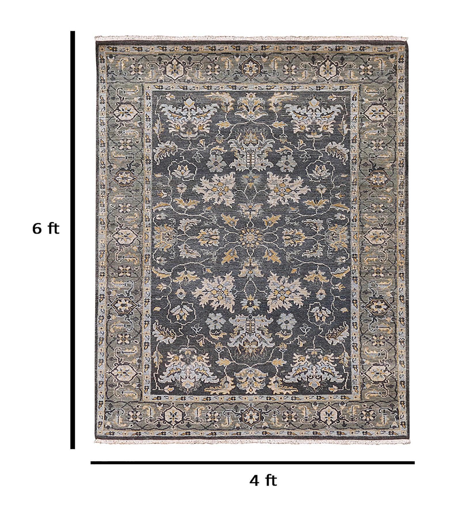 Heritage Traditional Pattern Hand Knotted  Rectangle Anti-Skid Designer Carpet, Prayer Rug For Office Cabins, Small Living Spaces - 4'X6'