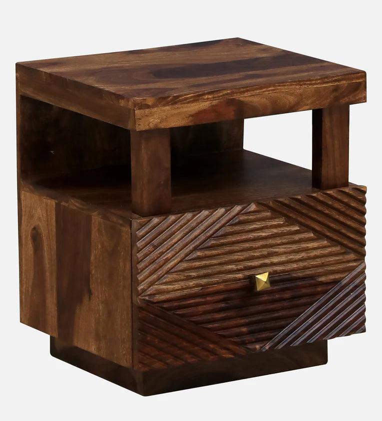 Sheesham Wood Bedside Table In Provincial Teak Finish With Drawers - Ouch Cart 