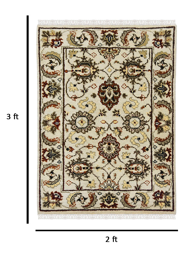 Luxor Classic Pattern Hand Knotted  Rectangle Anti-Skid Designer Carpet, Prayer Rug For Office Cabins, Small Living Spaces - 2'X3'