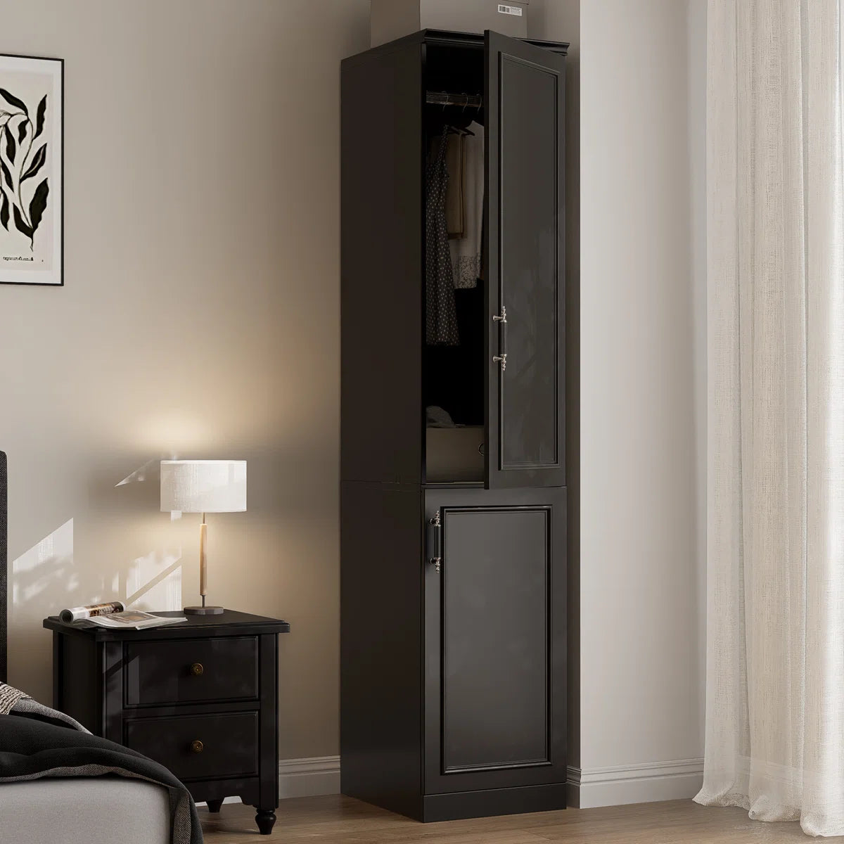 Armoire Wardrobe Closet With 2 Door & Shelves, 74.8" Large Wardrobe Cabinet With Hanging Rod, Freestanding Modern Bedroom Armoire Storage Cabinet, White