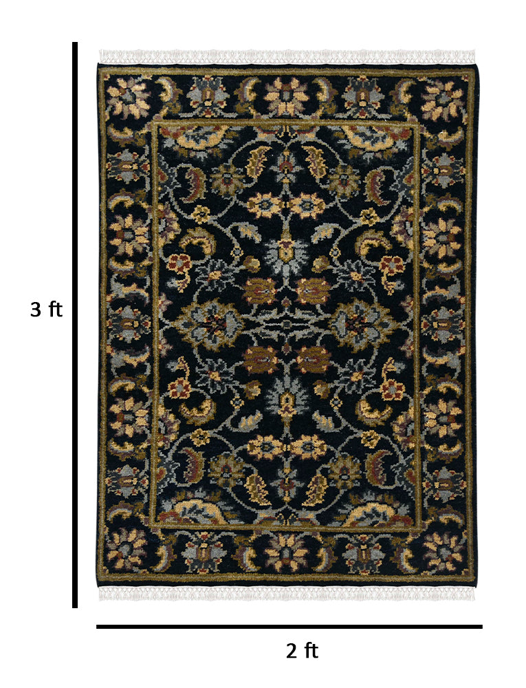 Luxor Classic Pattern Hand Knotted  Rectangle Anti-Skid Designer Carpet, Prayer Rug For Office Cabins, Small Living Spaces - 2'X3'