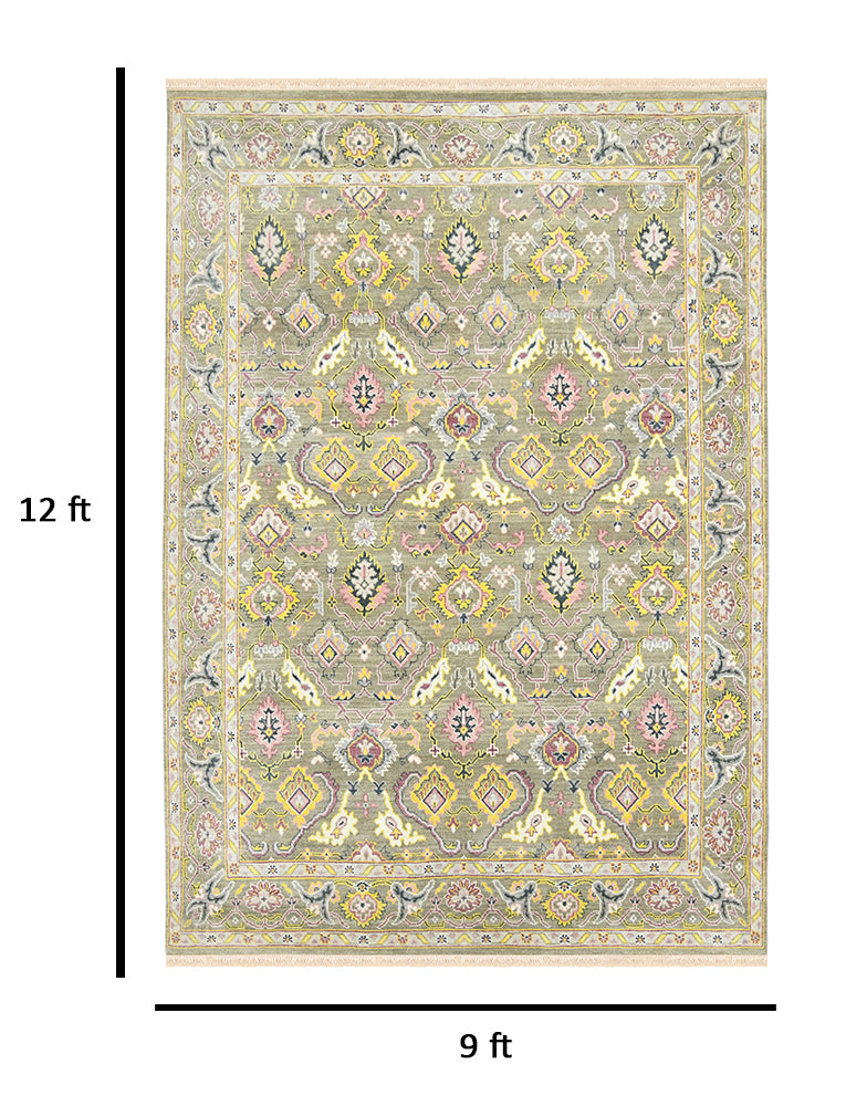 Bristol Traditional Pattern Hand Knotted  Rectangle Anti-Skid Designer Carpet, Area Rug For Bed Room, Living Room - 9'X12'