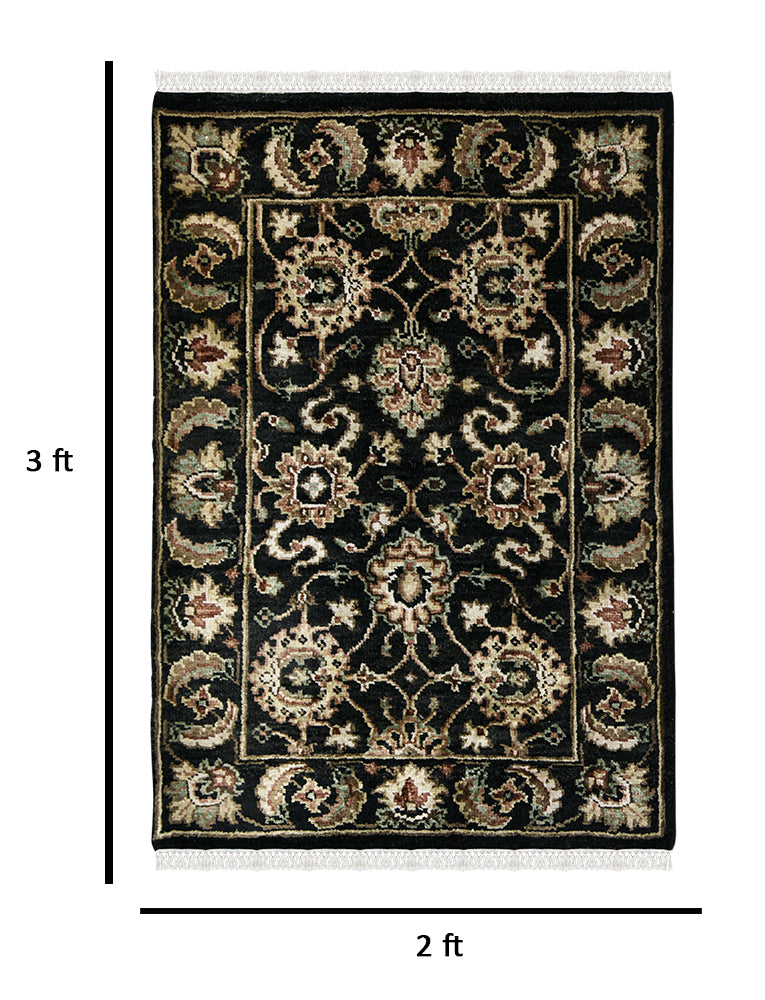 Luxor Classic Pattern Hand Knotted  Rectangle Anti-Skid Designer Carpet, Prayer Rug For Office Cabins, Small Living Spaces - 2'X3'