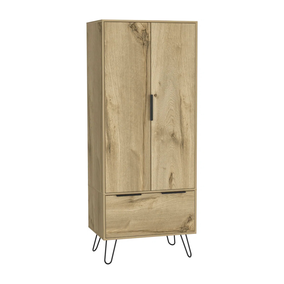 Light Oak Wooden Wardrobe With 2-Doors And 1-Drawer