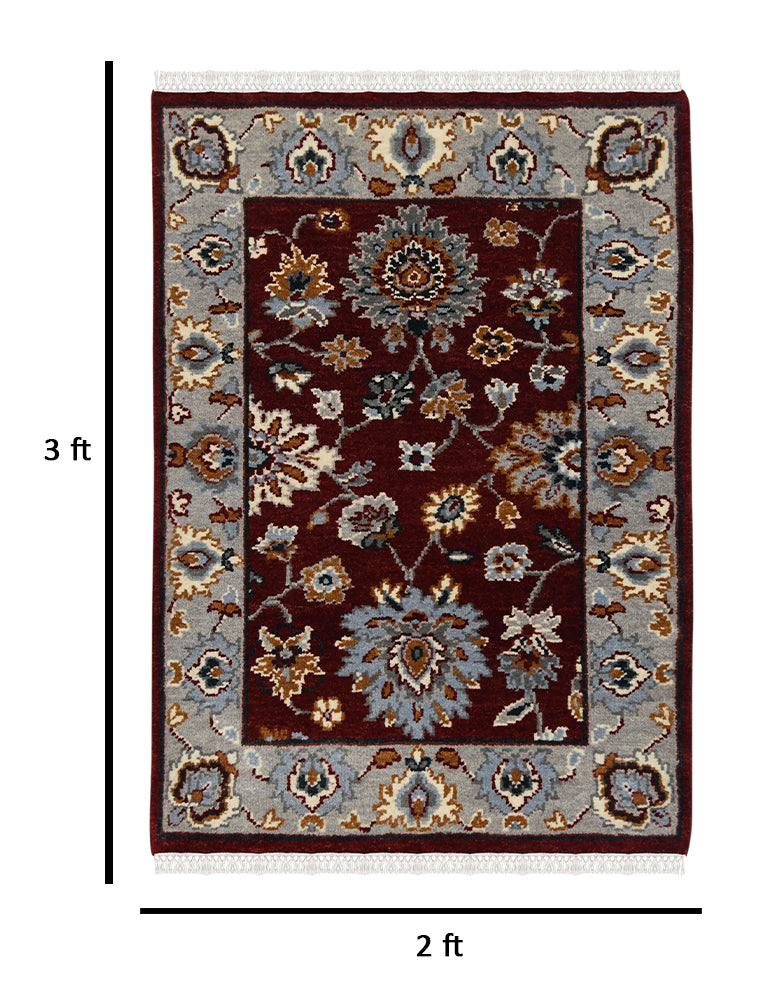 Luxor Classic Pattern Hand Knotted  Rectangle Anti-Skid Designer Carpet, Prayer Rug For Office Cabins, Small Living Spaces - 2'X3'
