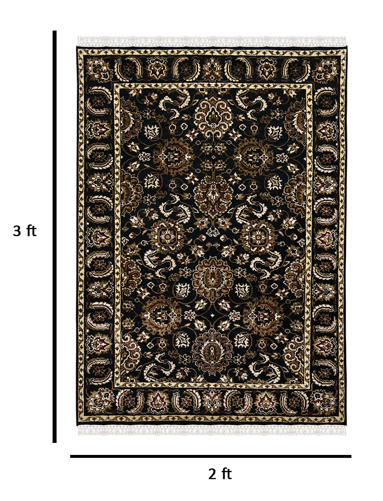 Luxor Classic Pattern Hand Knotted  Rectangle Anti-Skid Designer Carpet, Prayer Rug For Office Cabins, Small Living Spaces - 2'X3'