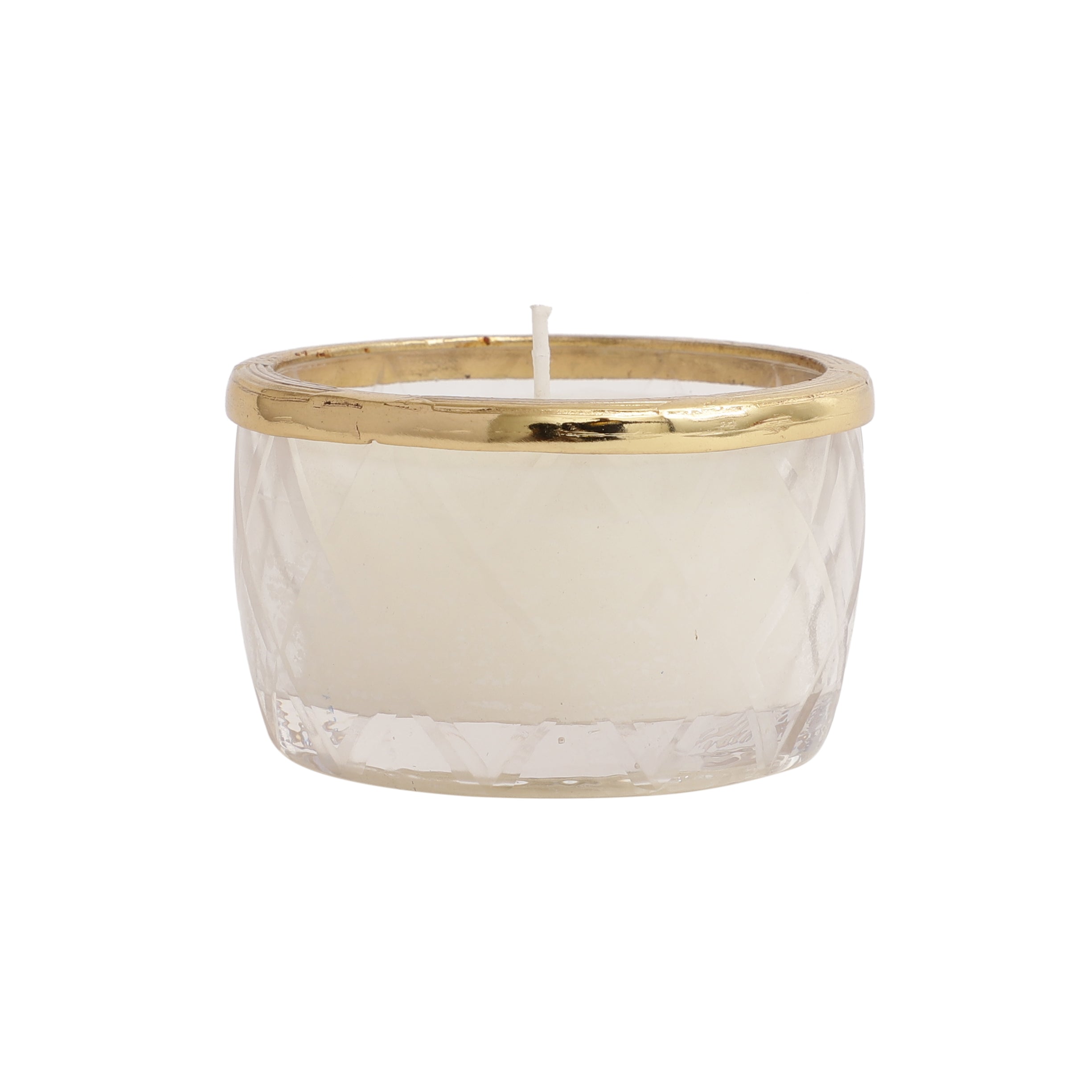 snowy whisper white scented candle jar with Golden Ring