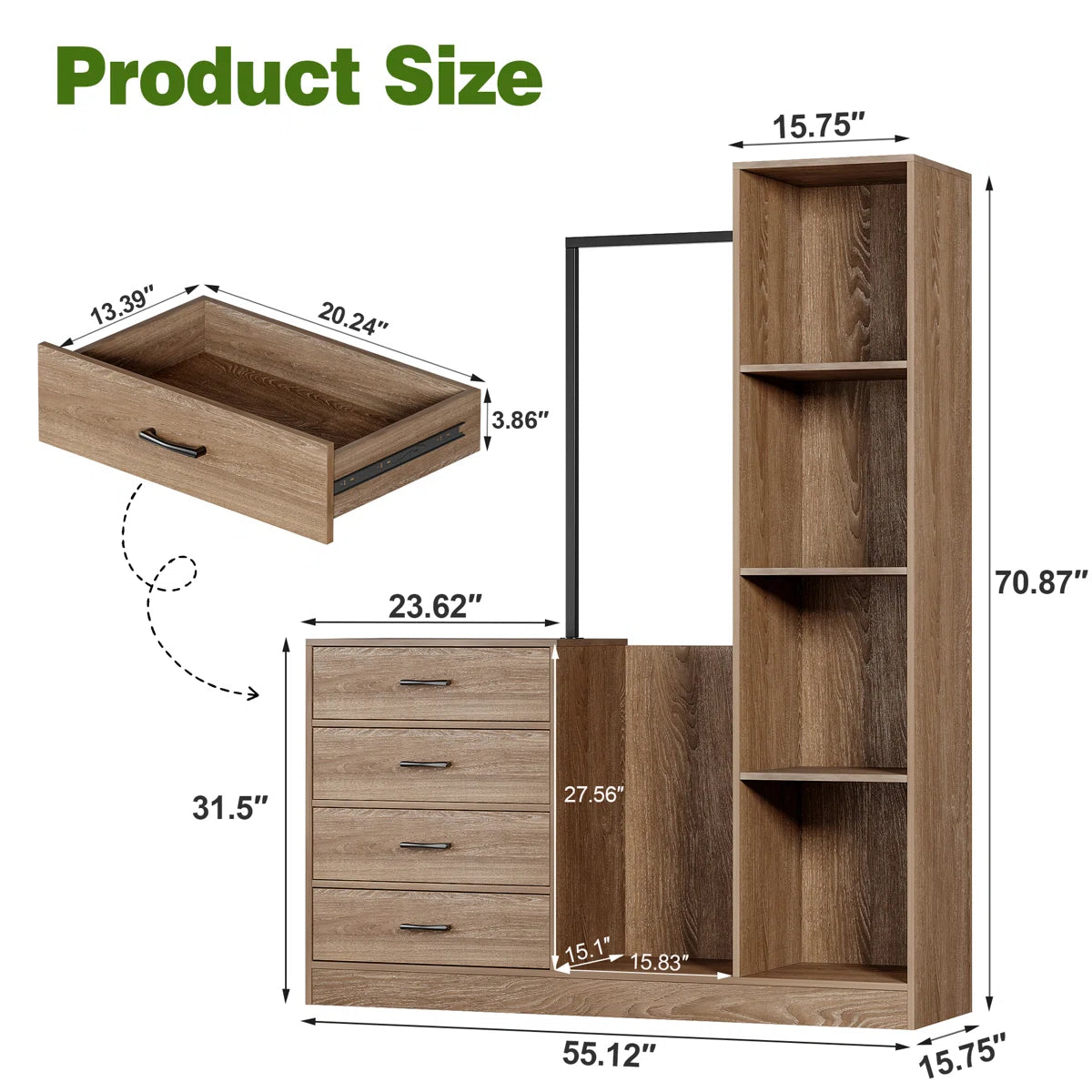 71'' Entryway Wardrobe Cabinet With Drawers And Storage