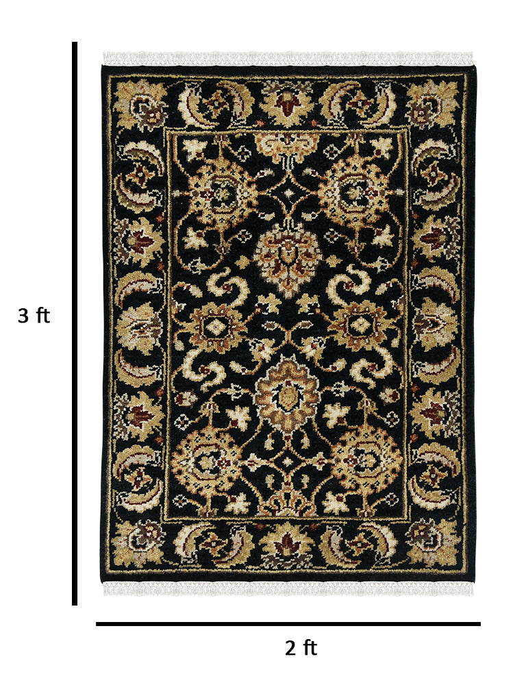 Luxor Classic Pattern Hand Knotted  Rectangle Anti-Skid Designer Carpet, Prayer Rug For Office Cabins, Small Living Spaces - 2'X3'
