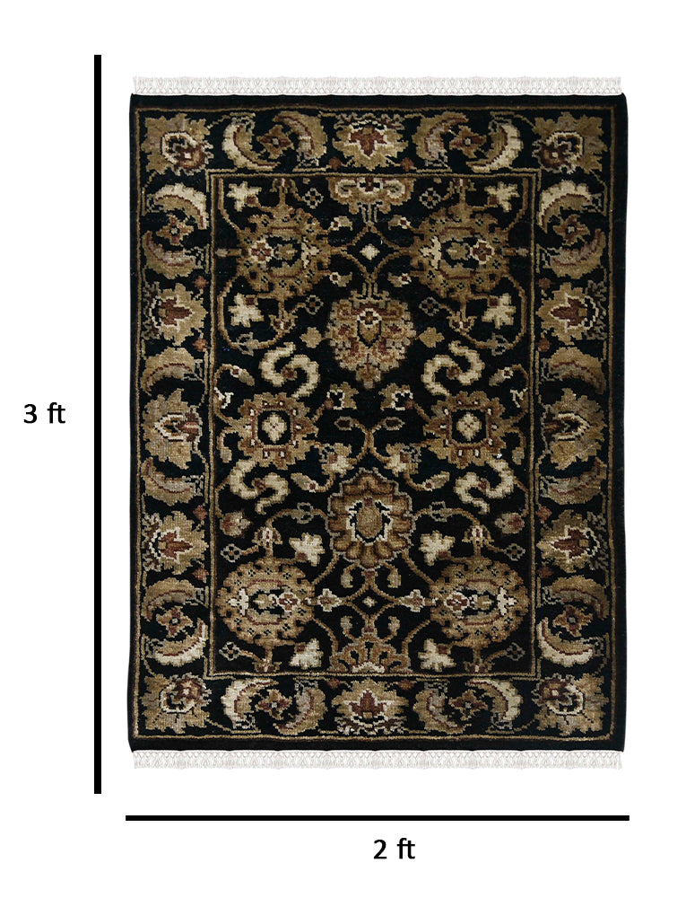 Luxor Classic Pattern Hand Knotted  Rectangle Anti-Skid Designer Carpet, Prayer Rug For Office Cabins, Small Living Spaces - 2'X3'